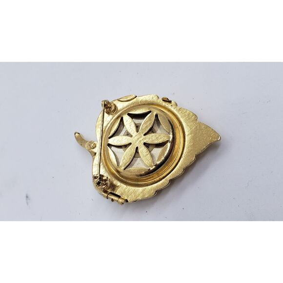 Vintage Brooch Leaf With Faux Pearl Gold Tone Opens Locket Stash Perfume Avon - Picture 5 of 10